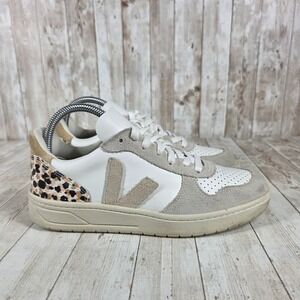 Veja White and Beige Sneakers with Leopard Accent